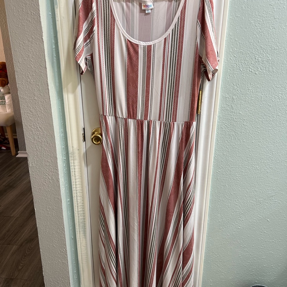 Striped Maxi LulaRoe Dress in Rust and Cream